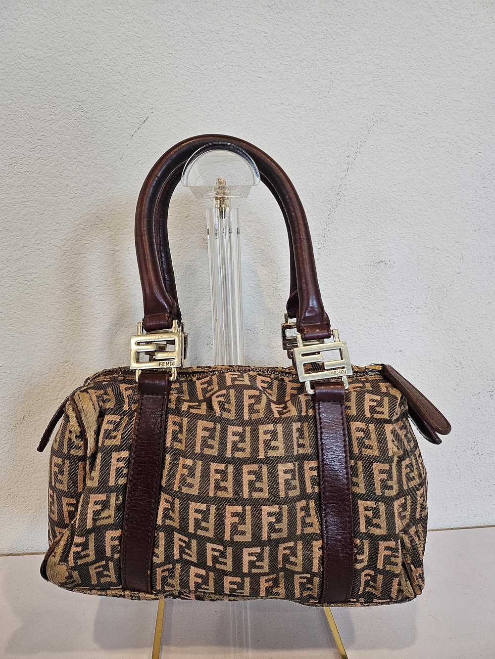 Fendi Small Zucchino Canvas Forever Bauletto Boston Bag